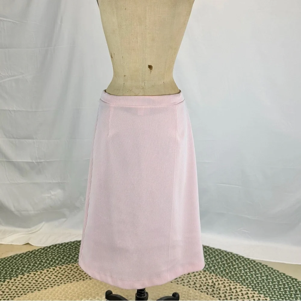 VINTAGE candy stripe pastel pink ticking midi skirt textured button pocket‎ 70s